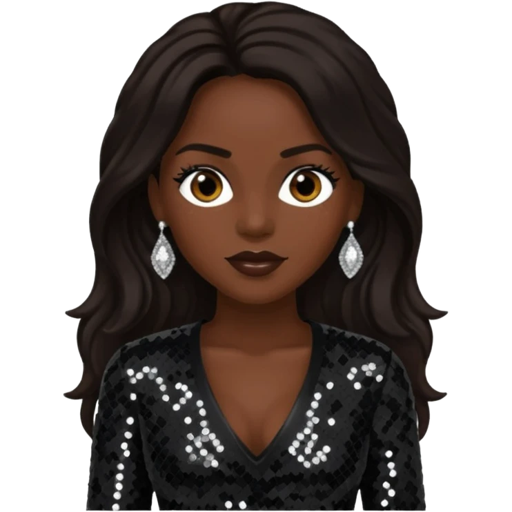 Cindy Herron from En Vogue with long dark brown hair, black sequin outfit emoji