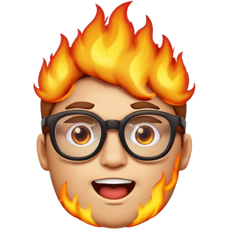 fiery nerd emoji with fire, thick glasses, burning, geeky expression emoji