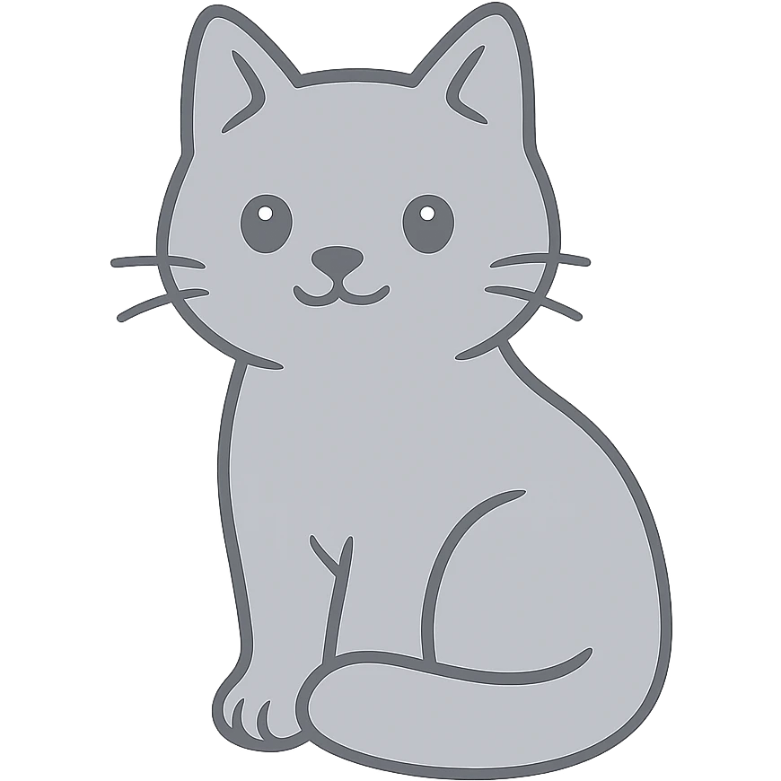 A cute cat sitting with its tail wrapped around its paws, looking peaceful with big eyes, minimalistic design with soft curves and simple shapes emoji