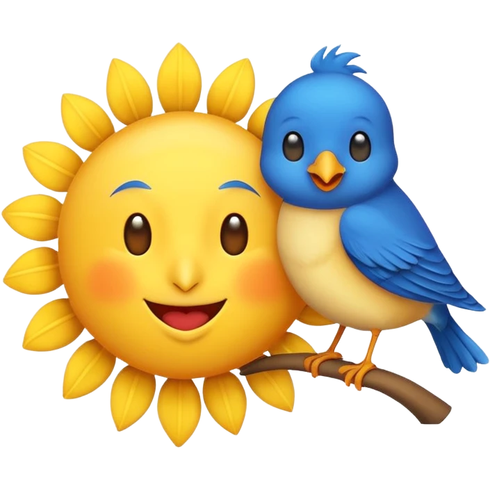cheerful and simple sun and bird together, emoji style, no text emoji