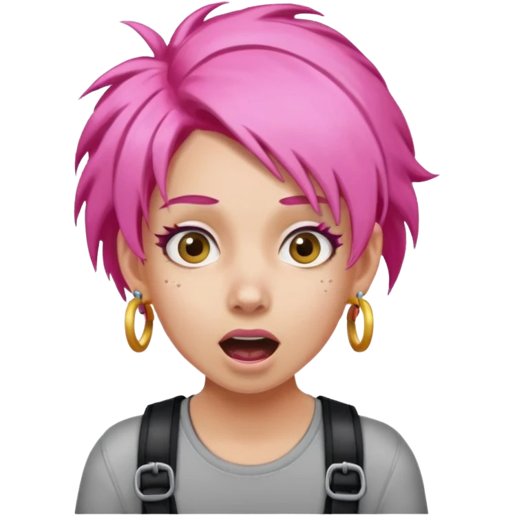 bungee jumping face in action with earrings and pink hair flying away earrings flying away emoji