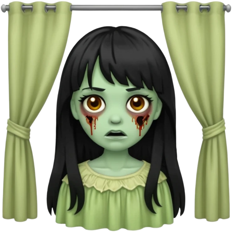 Faça uma zombie de cabelo longo preto com curtain bangs emoji