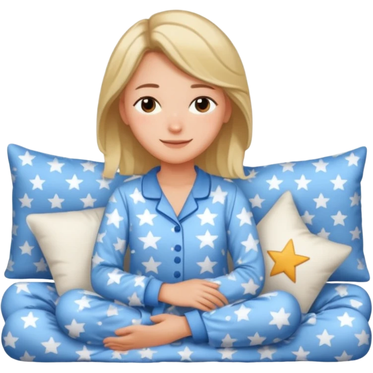  "type": "human",
      "look": "woman in star-print pyjamas, soft blue set, sleepy smile", emoji