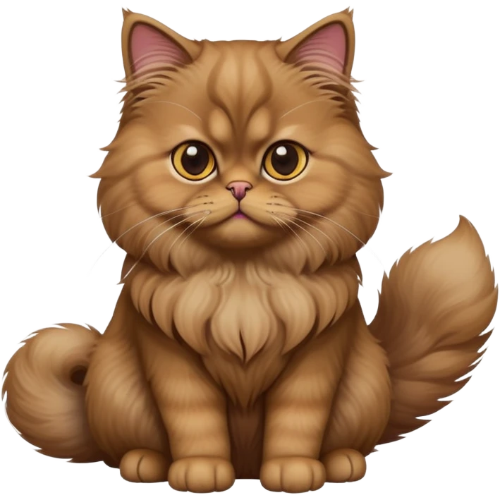 cinematic-[brown persian cat]-realistic-full-body-sitting-emoji,-tail-curled-playfully-around-its-paws,-head-tilted-dramatically,-fluffy-[brown]-fur,-simplified-yet-realistic-focused-features,-highly-detailed,-glowing-with-an-almost-sarcastic-glow emoji