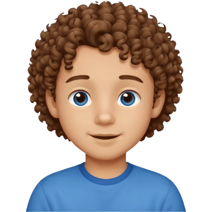 cute boy happy with heart eyes curly brown hair blue shirt emoji
