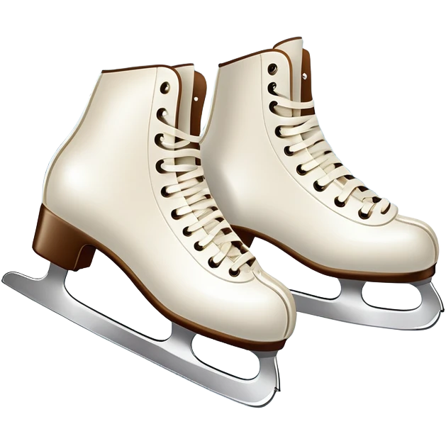 An icon showing In the background, twinkling lights, winter trees, and cheering spectators create a festive atmosphere. a pair of elegant ice skates gliding across a smooth, frozen rink with snowflakes in the air. Transparent background highlights the grace and charm of ice skating. emoji