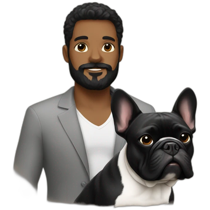 black french bulldog with a man who has a big black beard emoji