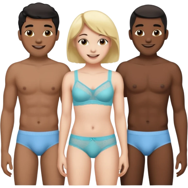 Femboy wearing only underwear with 2 black dude emoji