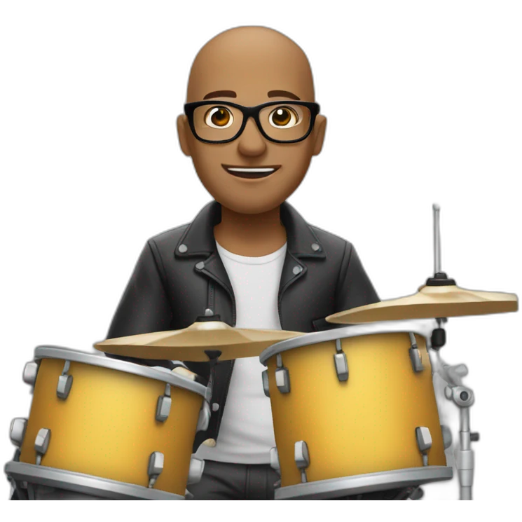 Bald Guy wearing rounded glasses and playing drums emoji