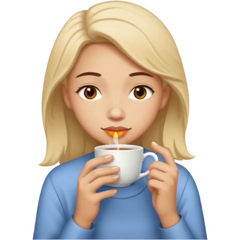 lone emoji figure sitting sipping tea with faint tear and peaceful bittersweet expression emoji