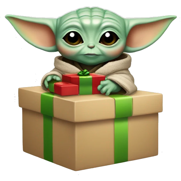 Baby Yoda holds gift box emoji