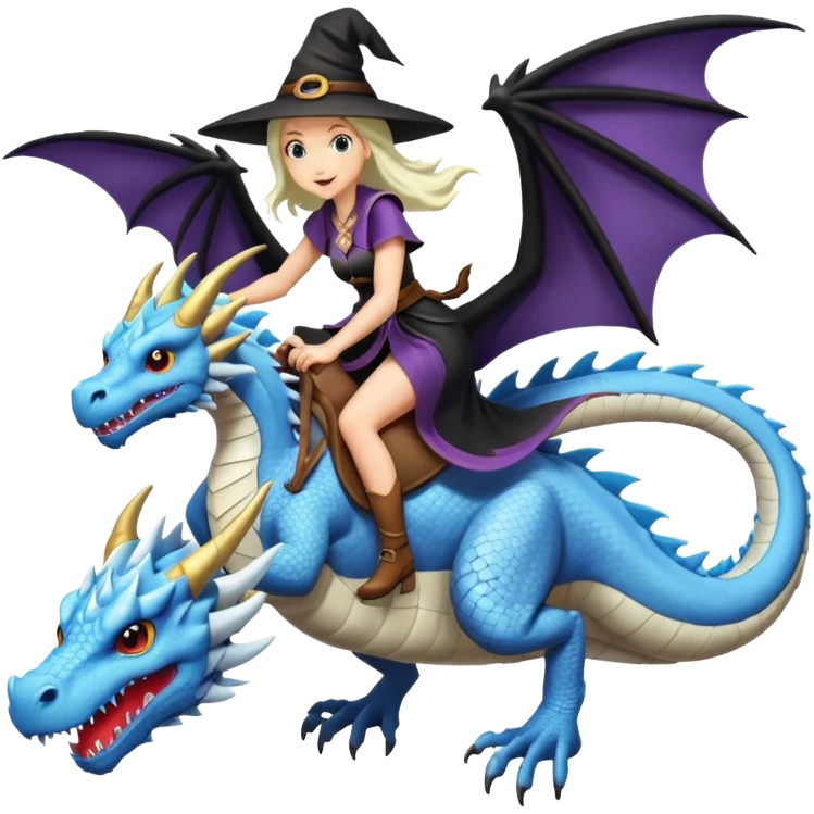 Large white dragon flying with a witchy female rider on top of it emoji