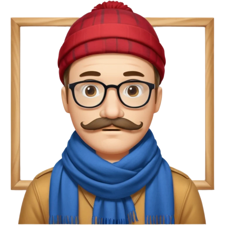 Bobo hipster blanc, fan d’expo d’art avec un foulard et une grosse moustache  emoji