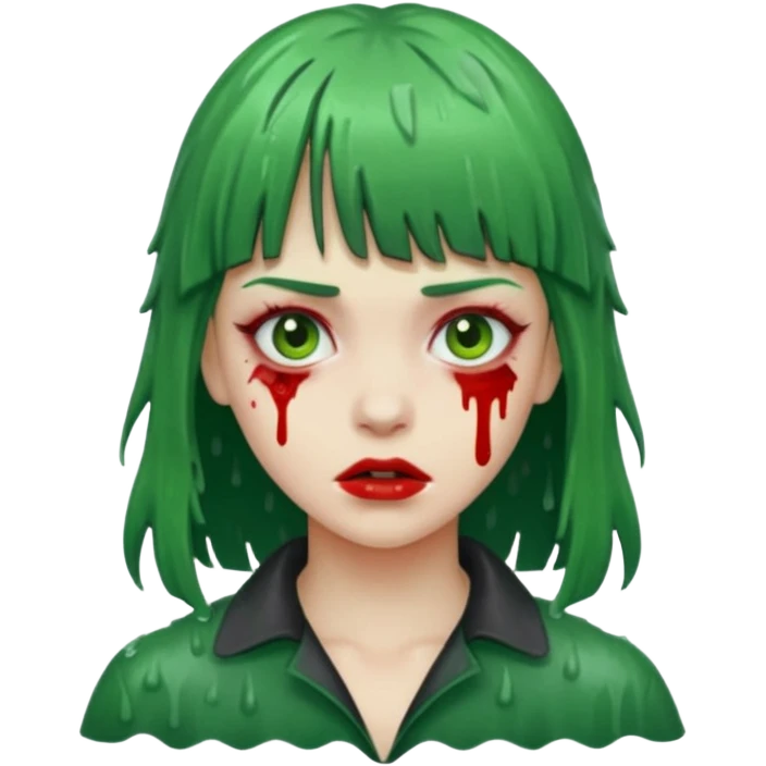 Zunbi na chuva cabelo de franjinha pele verde sangrenta mulher  emoji