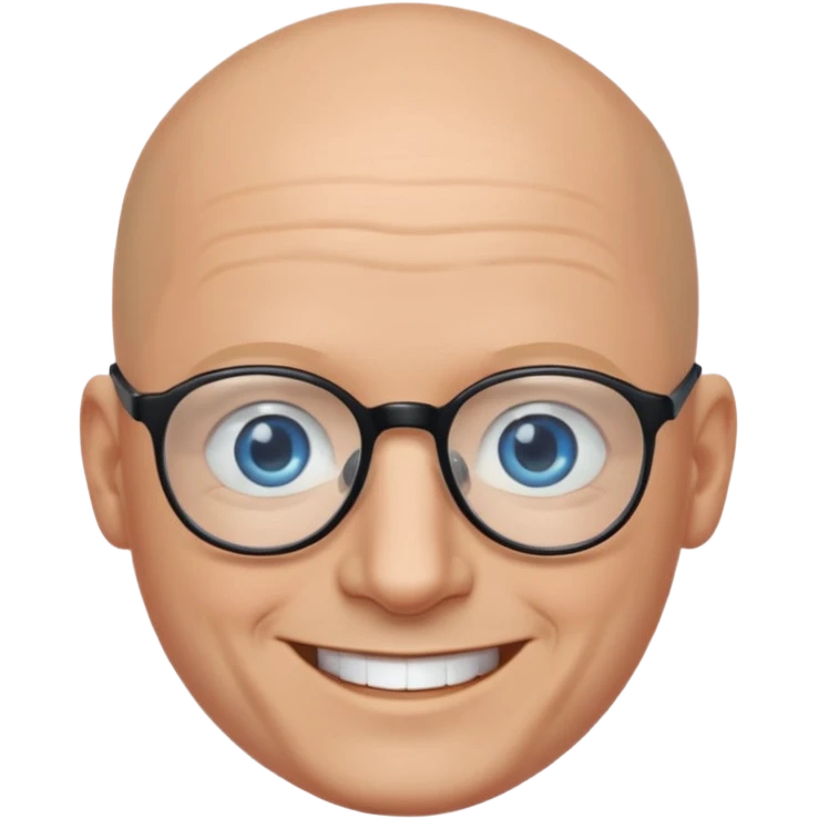 bald man with blue eyes and black eye glasses laughing emoji