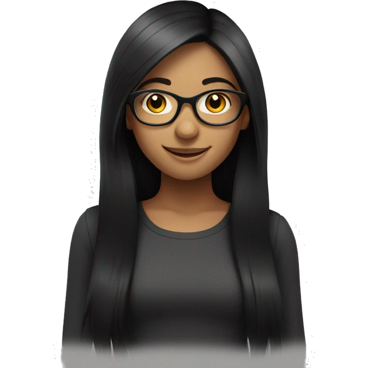 smiling girl with black long  hair, with glasses emoji