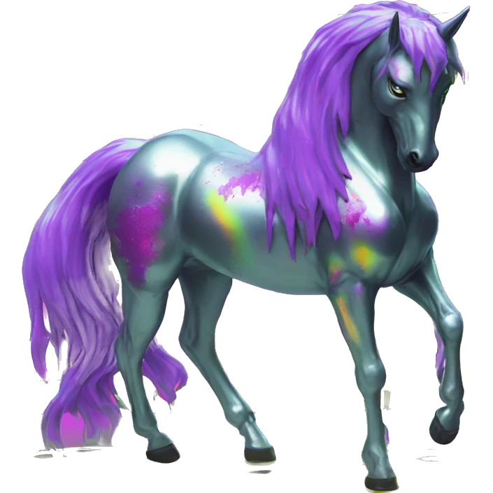 .Zombie_ Vaporwave black holographic oilslick zombie unicorn yellow caution tape graffiti Pegasus  emoji
