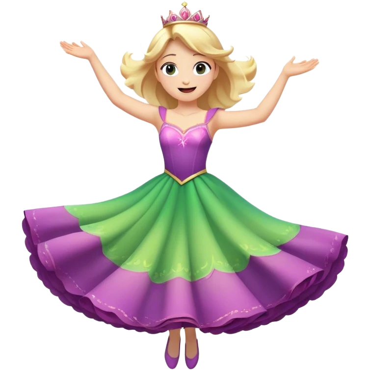 Cinematic Playful Aurora Portrait Emoji, Spinning in her dress, arms gracefully extended, eyes filled with laughter, exuding joy and charm, a princess dancing through her dreams! emoji