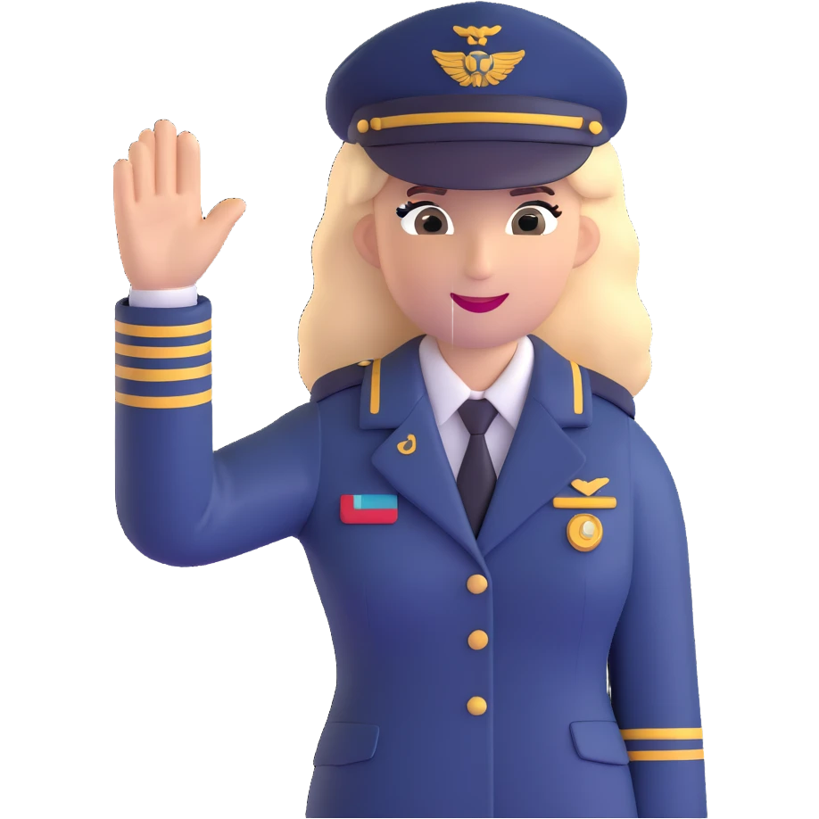 pilot, waving, classic airline uniform emoji