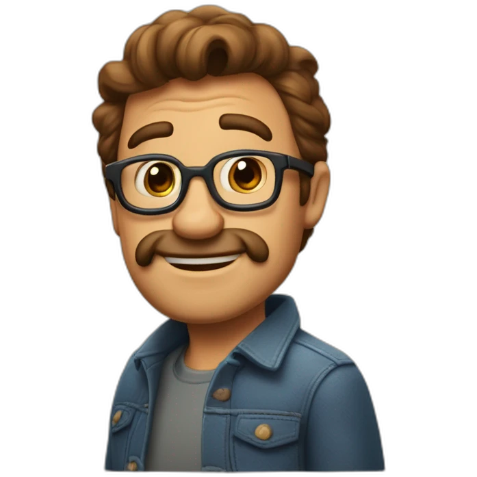 Imagen al estilo Disney Pixar de hombre de 55 años, pelo moreno y canoso, gafas, barba de 3 días y complexión fuerte emoji