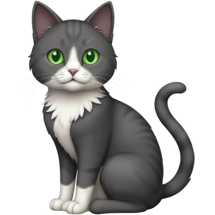 full body solid dark grey cat with green eyes, white paws and white whiskers emoji