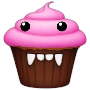 Cupcake pink with eyes Brown with two big teeth emoji