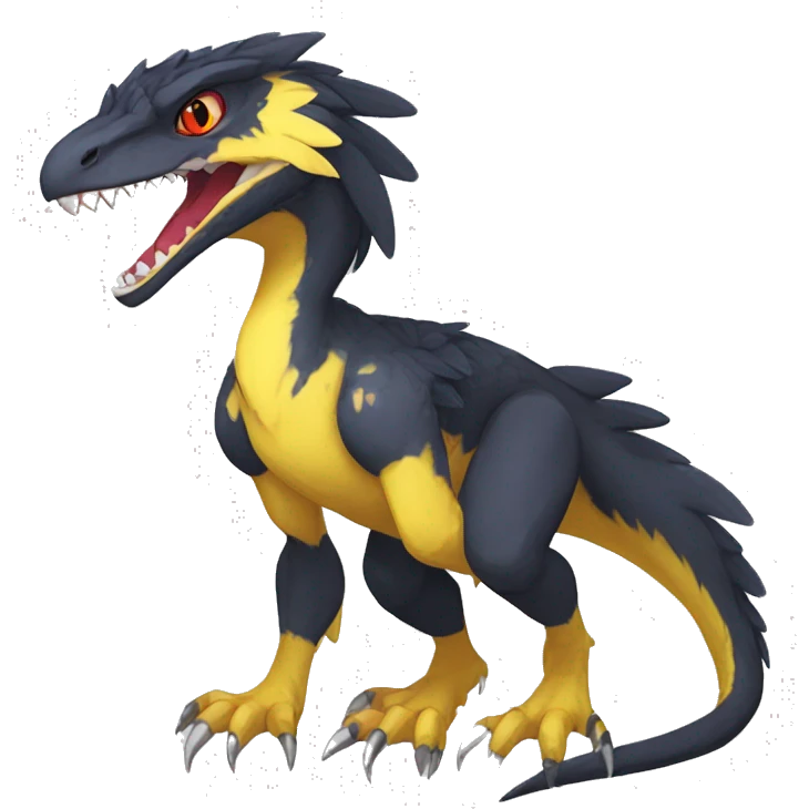 Anthro Cute cool black red white yellow nargacuga-velociraptor-sergal animal hybrid Fakemon full body emoji