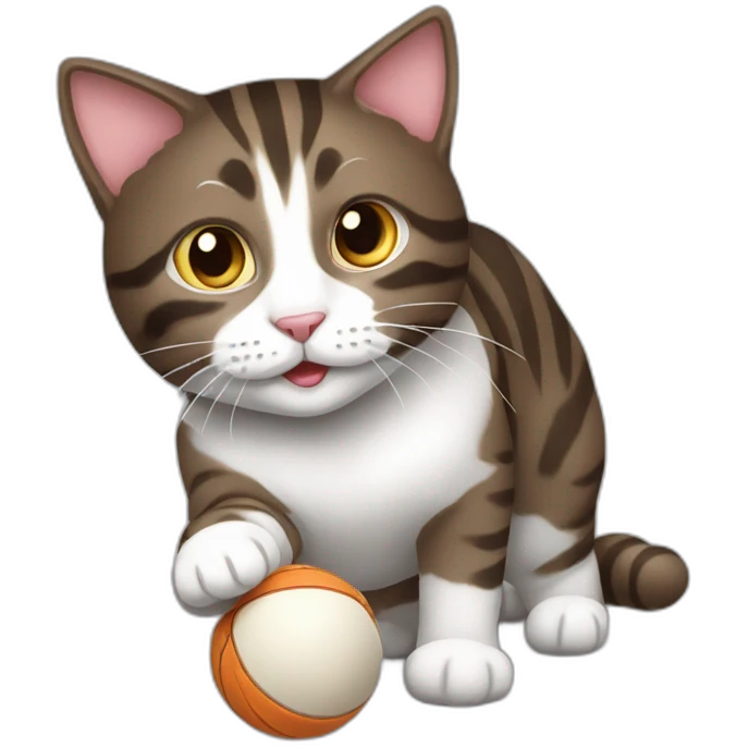 Dark brown and white Tabby Cat playing with a ball emoji