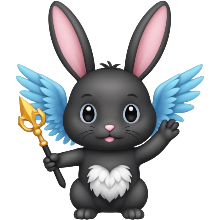 Black bunny with wings and with wand  emoji