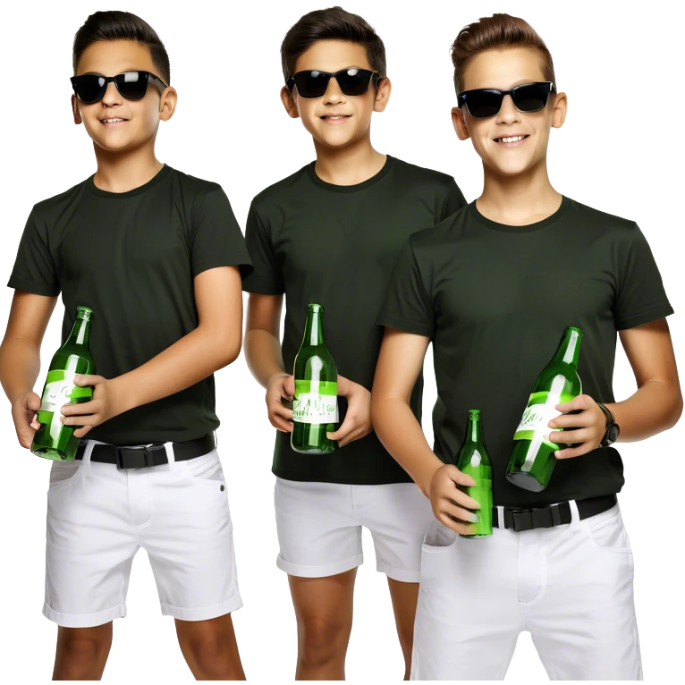 boys in black shirts holding bottles emoji