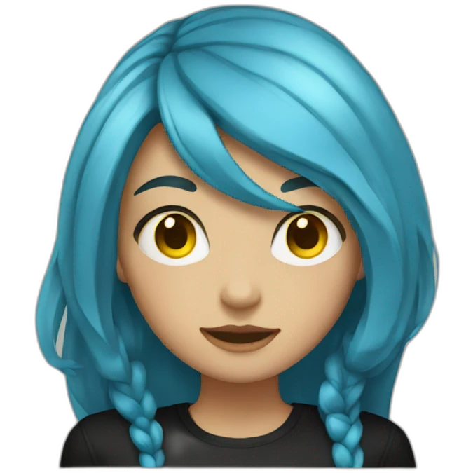 girl with long blue hair and yellow eyes and black shirt emoji