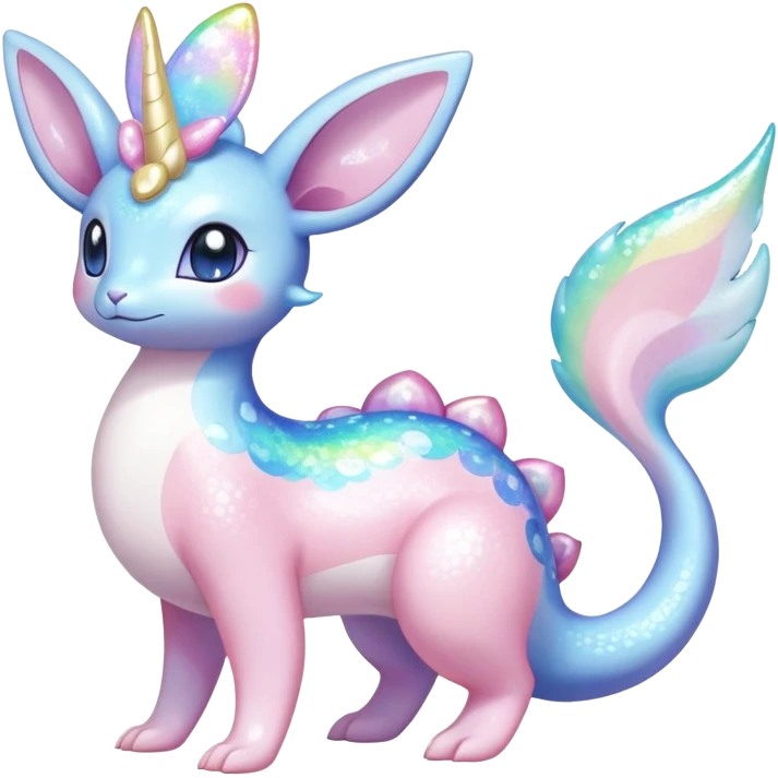 Shiny Exotic Colorful Ethereal Sparkly Sylveon-Lapras-Amaura-Aurorus-Fakémon-hybrid-creature (full body)  emoji