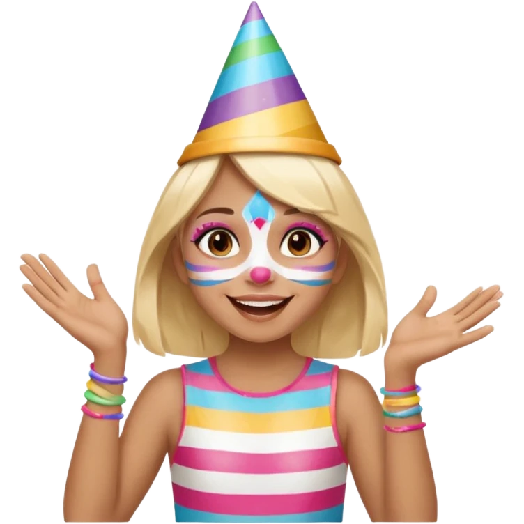 A cheerful girl with face paint stripes, clapping her hands with joy. emoji