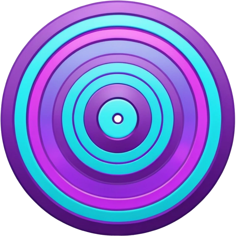 Flat bullseye target emoji, 2D icon, concentric rings, neon purple and cyan holographic glow, dark background, digital tech style, abstract sparkles, no depth, no face emoji