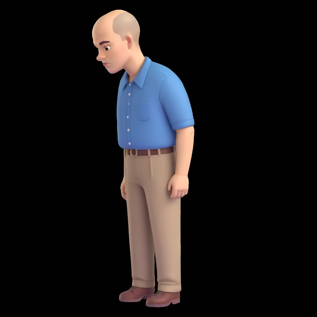 Carl from Sling Blade, serious, chin prominent, slouching, no glasses, collared shirt, three-quarter face angle, full body, standing, head forward, emoji style emoji