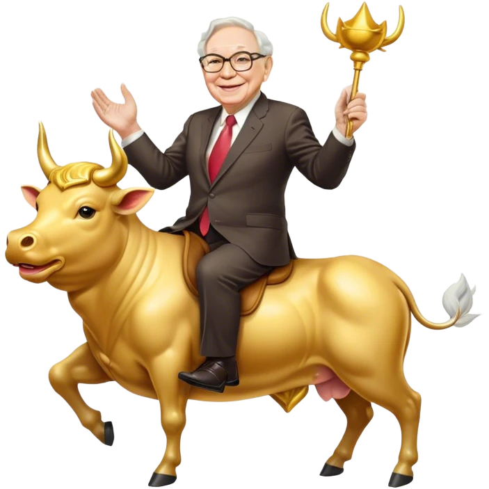 happy Warren Buffet riding golden bull emoji