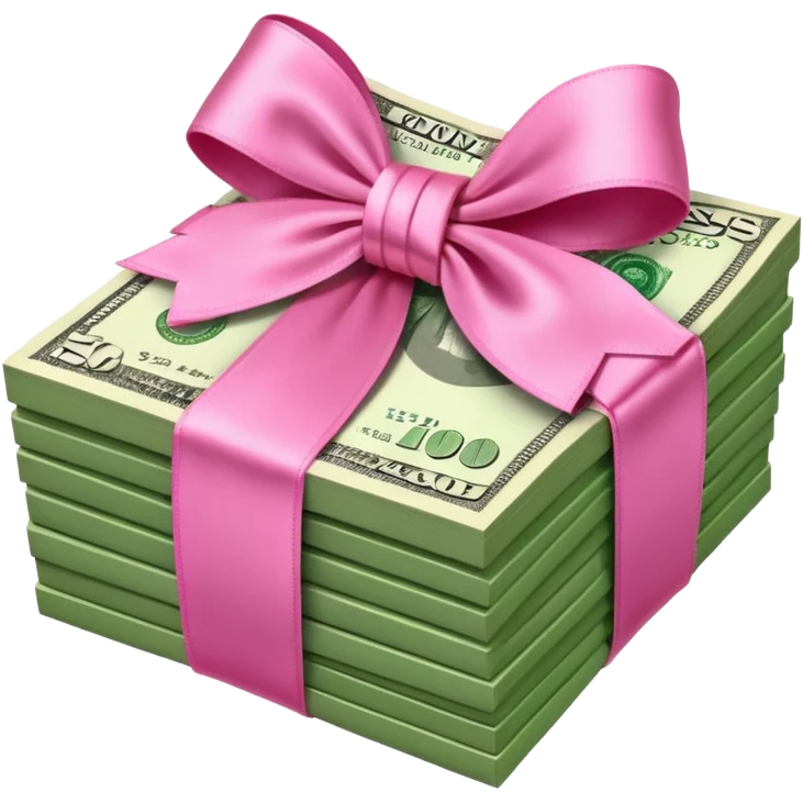Stack of money tied with pink bow  emoji