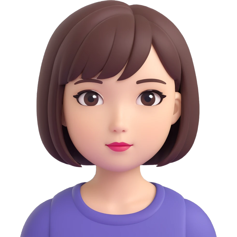 Make the alt-girl look like Samsung Sam, with a cute expression, bob haircut, drawn eyeliner, only the head and hair, no neck, keep background transparent in 3D emoji style. emoji
