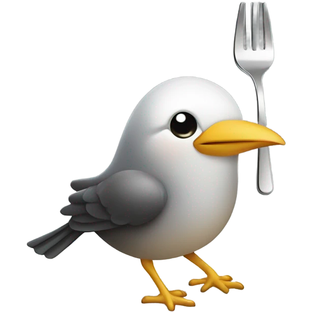 Bird with a bed on its head eating a fork emoji