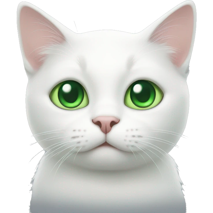 White cat with green ayes emoji