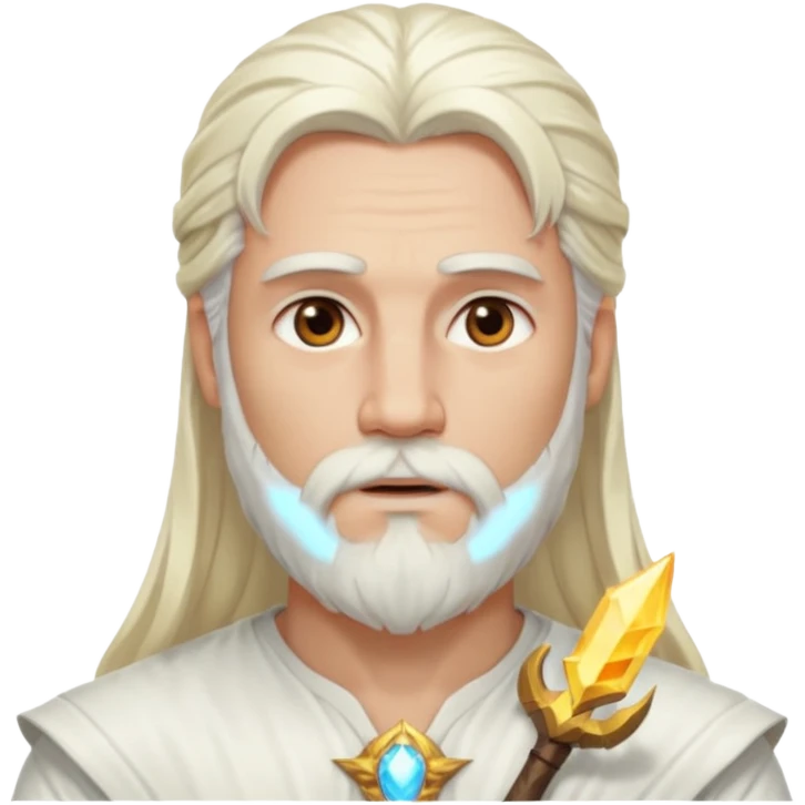 Baldr, God of Light from Gods and Goddesses with long platinum blonde hair and beard, white outfit emoji