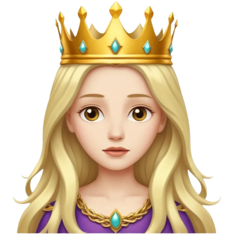 White Long Haired Women, Queen with crown — soft expression, moonlight tone emoji