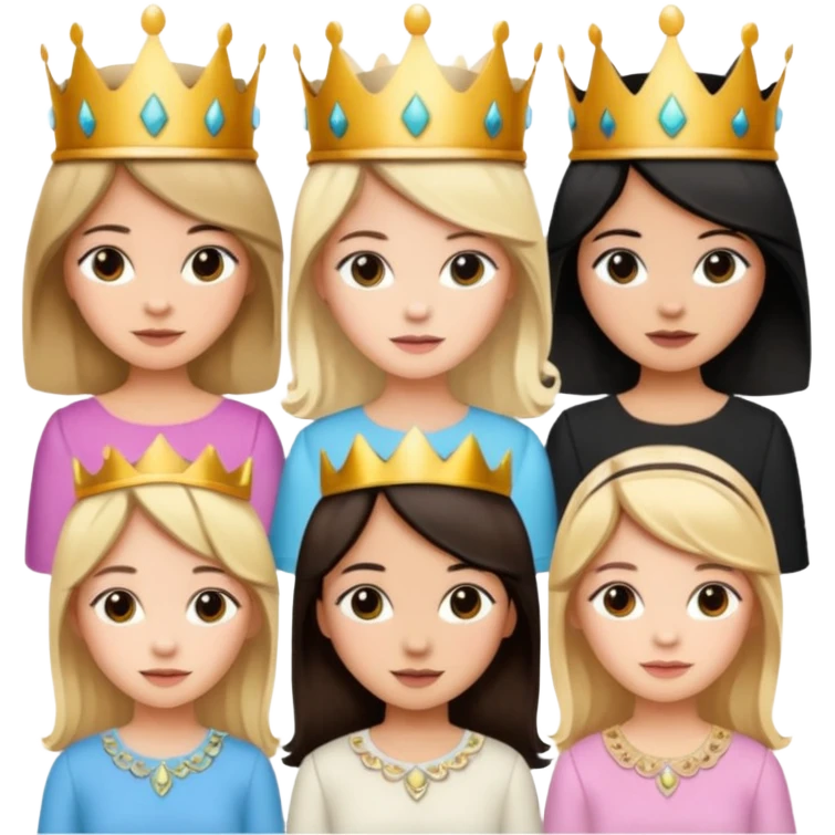 Groups of 6 girl (1 blonde, 2 brown hair, 3 black hair) besties with crowns and cute blouse emoji