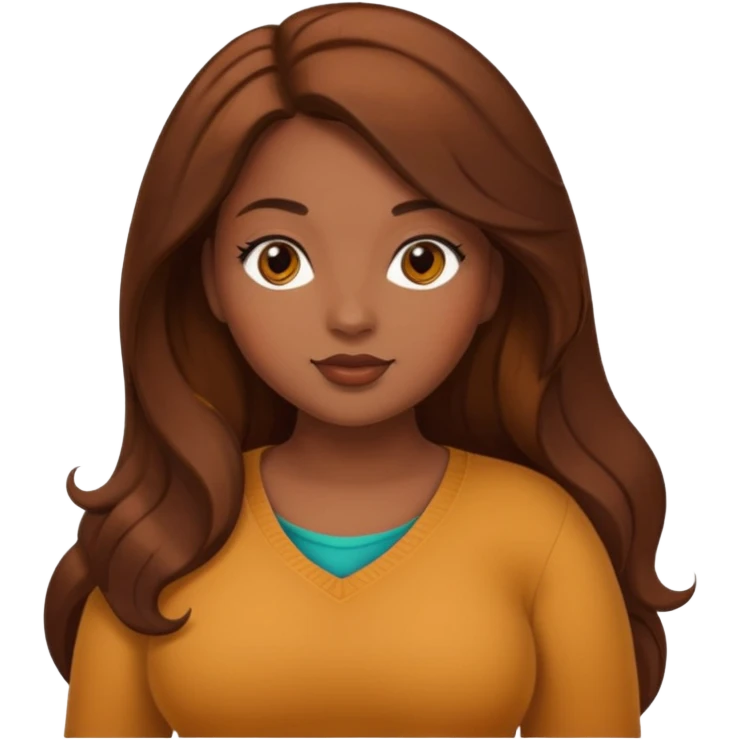 Curvy pretty brown girl with long brown hair, wearing fall colors emoji