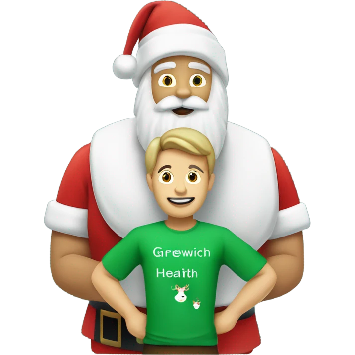 Santa and Rudolph wearing a green t-shirt with the words ‘Greenwich Health’ written in white letters  emoji