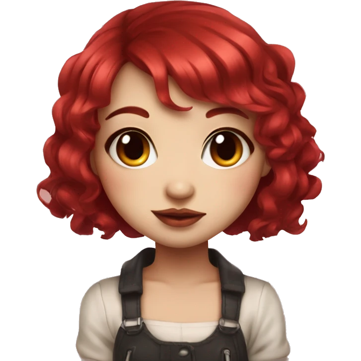 portrait cute chibi girl with bob cherry red hair and make up emoji