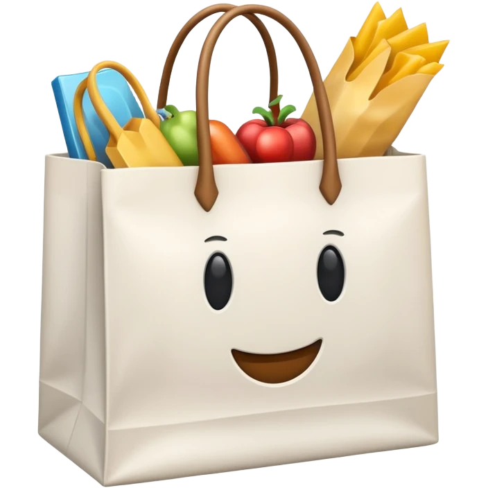 white shopping bag without face, and there are something full inside it, but it is not food emoji