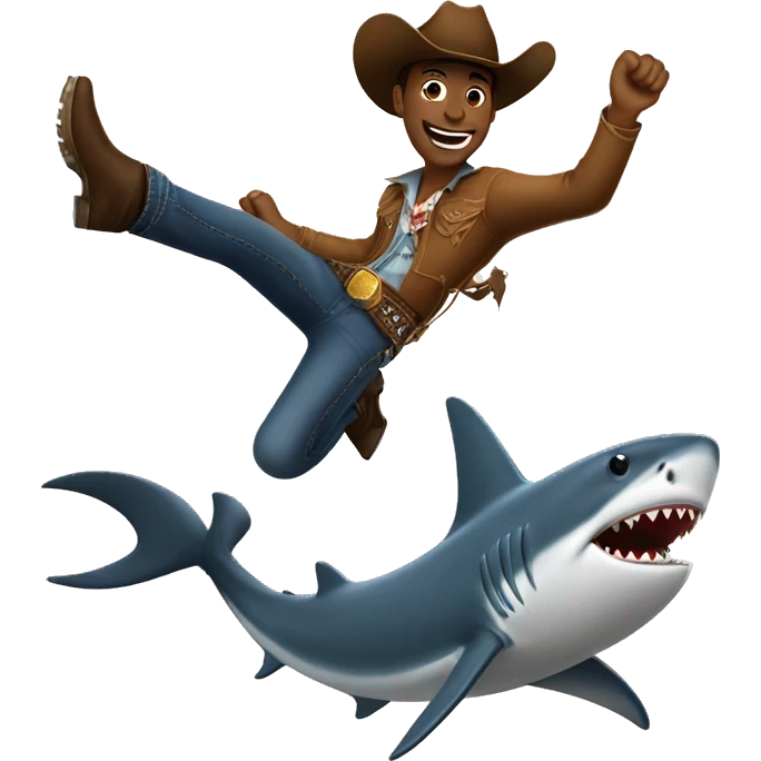 a cowboy doing the splits on a shark emoji