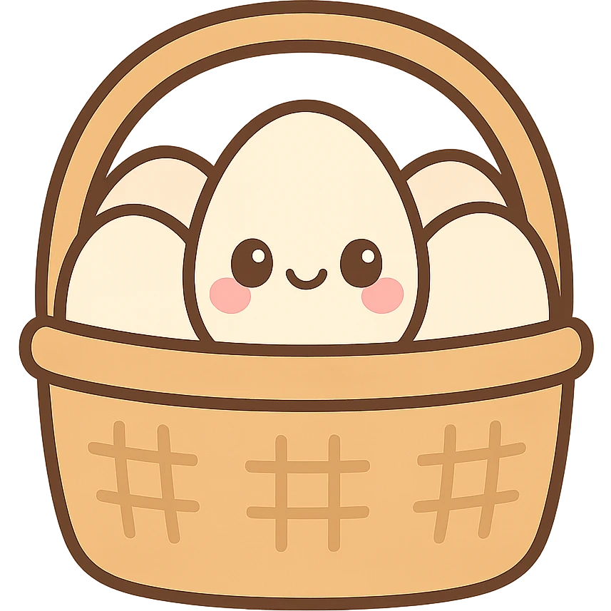 cute kawaii style emoji of a basket of fresh eggs with blushing cheeks emoji