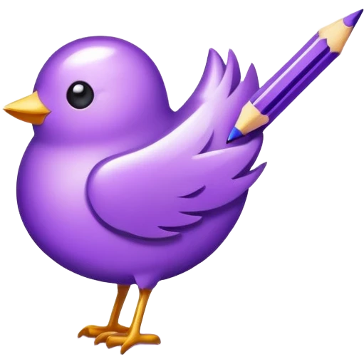 Twitter writer badge, purple badge with white pencil icon emoji